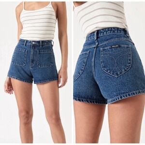 Rolla's Dusters Sailor High Rise Slim Front Patch Pockets Denim Shorts Blue 27